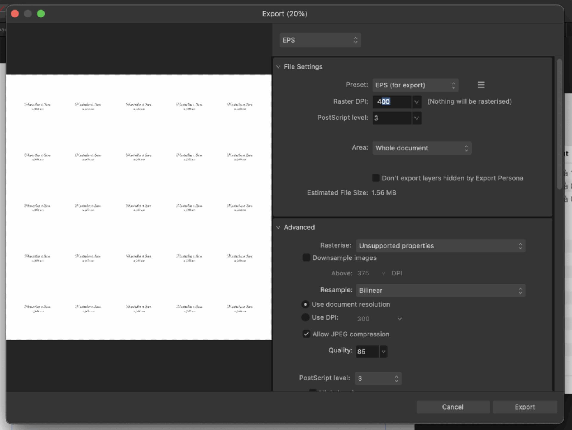 Export EPS dans Affinity Designer