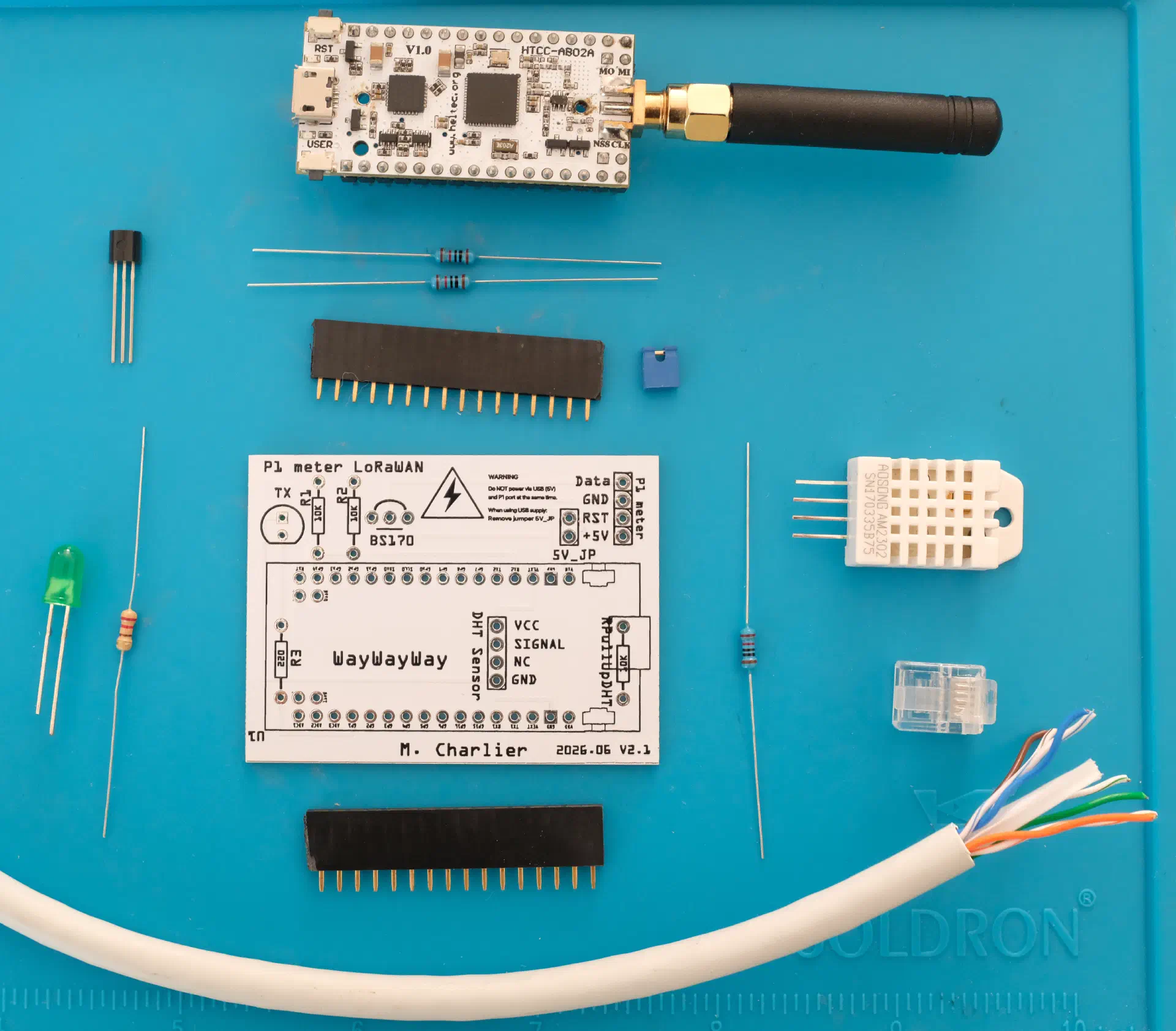 PCB and components before assembly