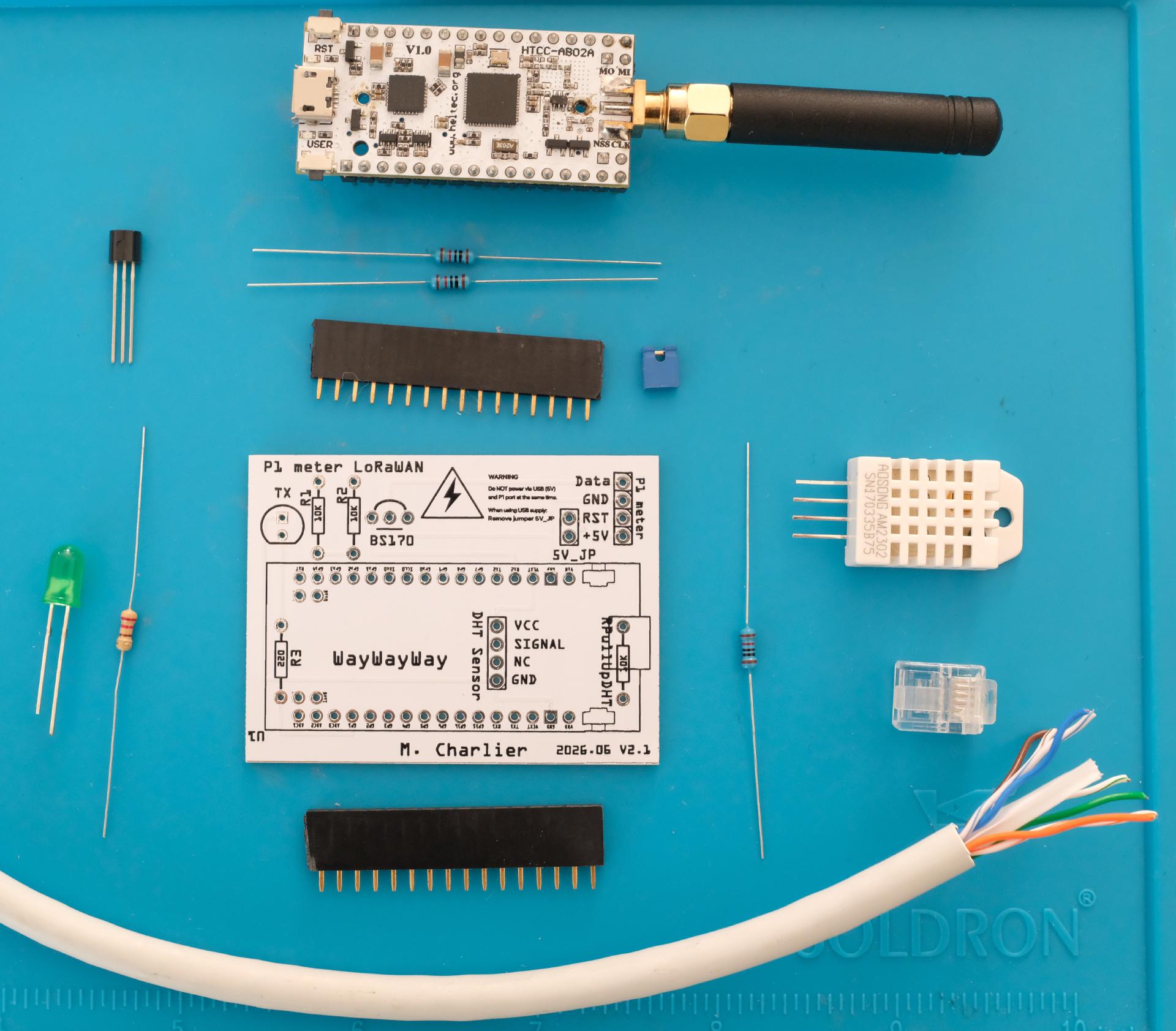 PCB and components before assembly